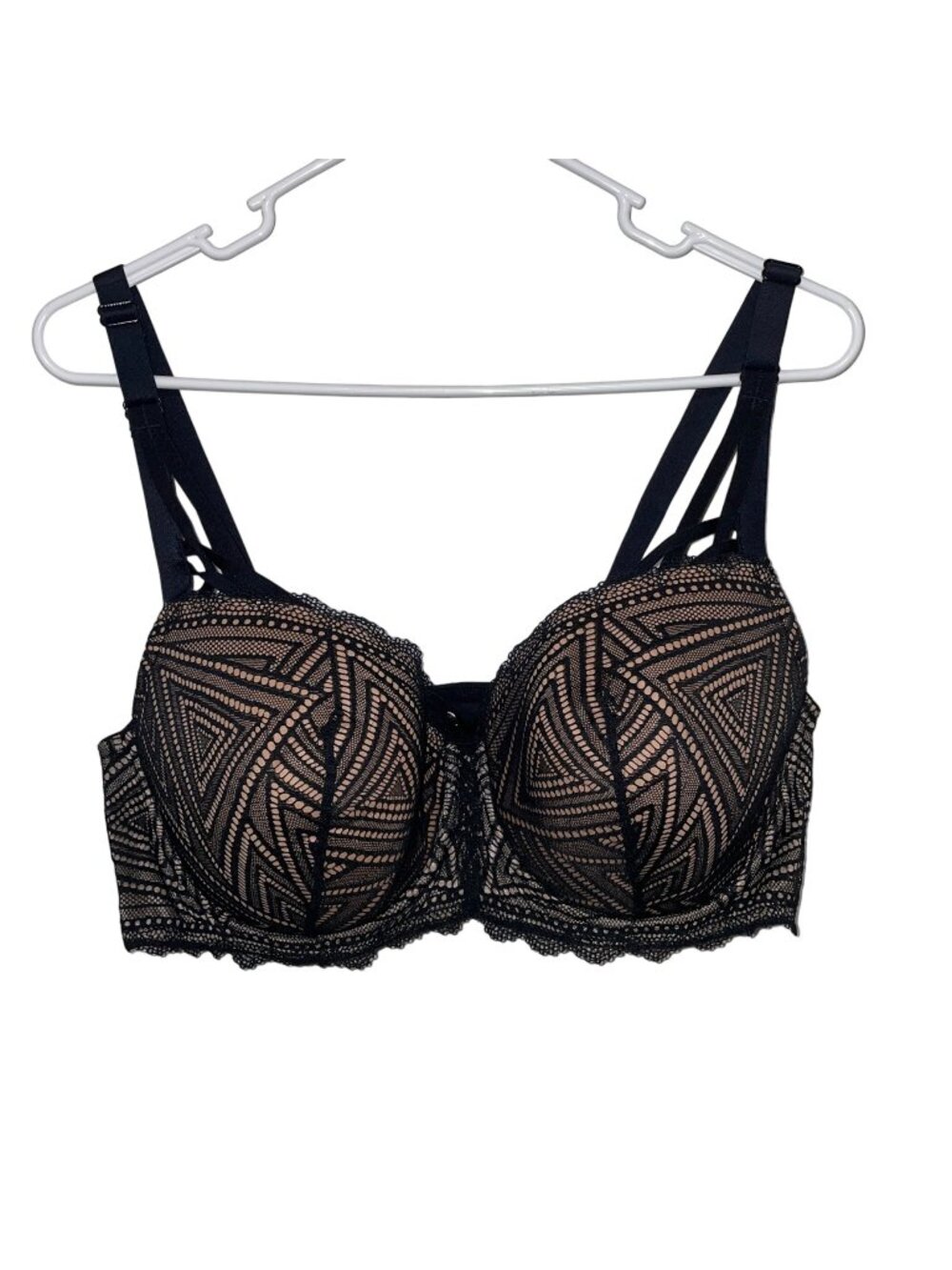 NWT Adore MeBlack Lace Geometric Bra Strappy Detail 42D Adjustable Straps